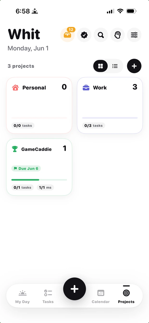 Whit's Projects — gather related tasks into projects, add structure only when you want it