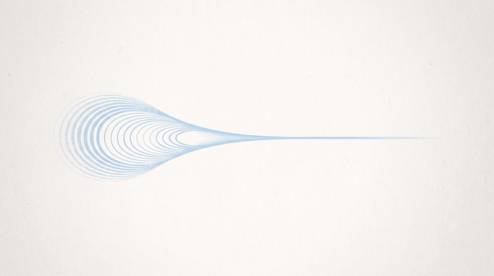 A single sky-blue sound wave settling into stillness on a calm off-white surface, the outer ripples fading softly out of view.