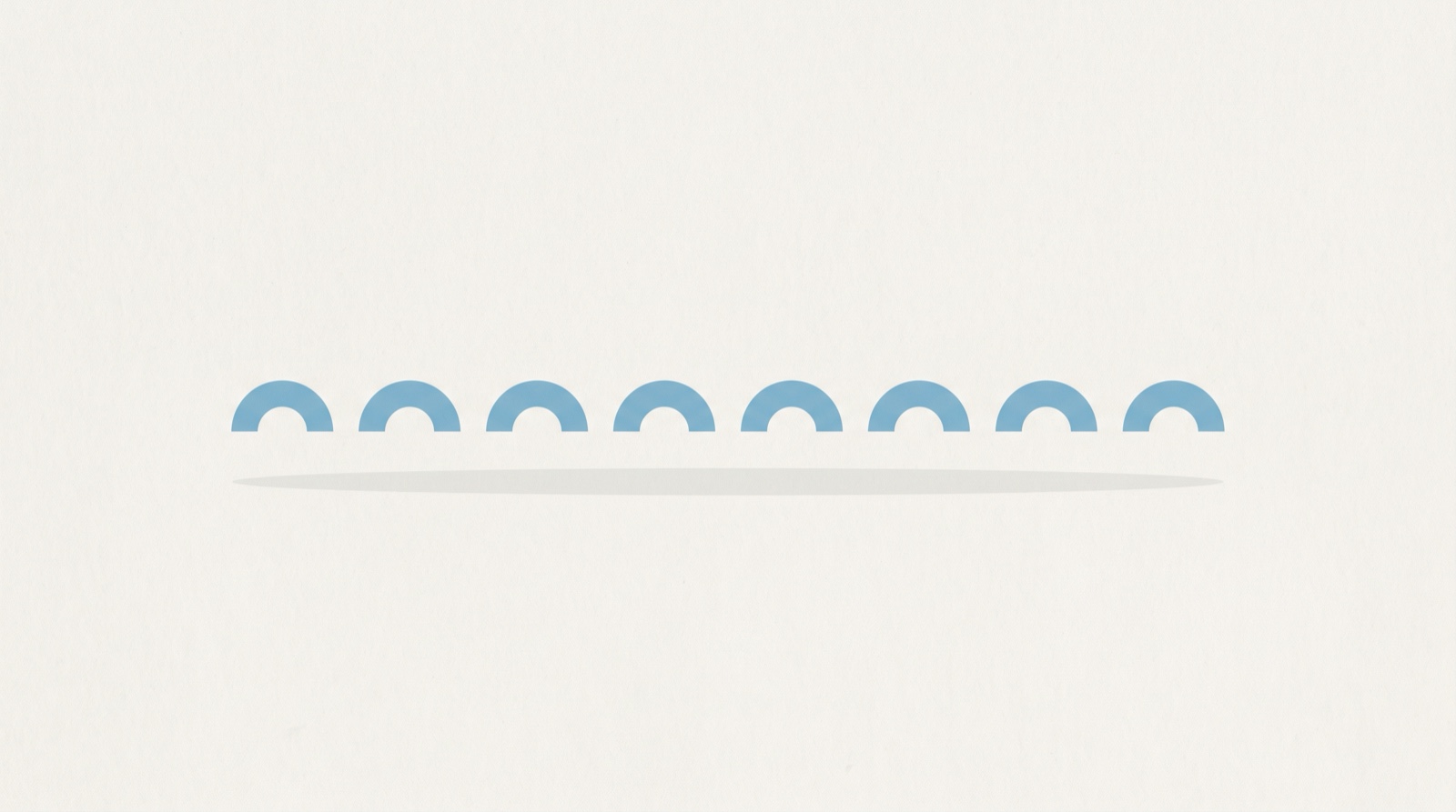 A row of identical sky-blue arches repeating evenly across a calm off-white surface, each one exactly the same as the last.