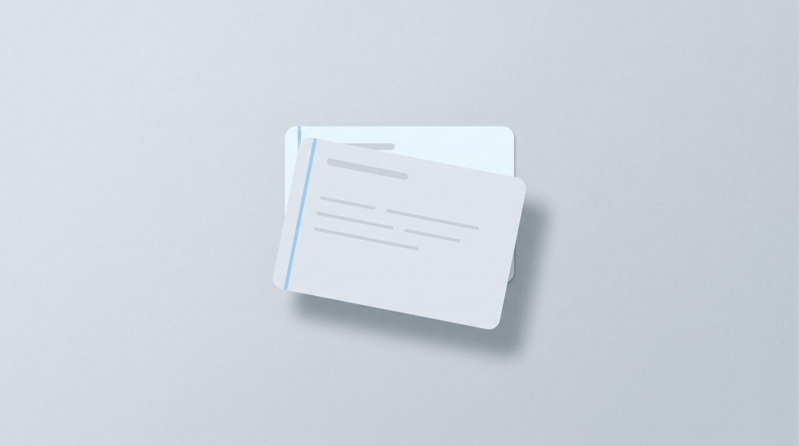 A single softly rounded note card resting on a clean off-white surface, marked with a few faint lines and one slim sky-blue margin, suggesting a calm Mac note app.