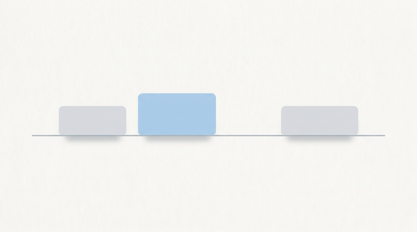A calm horizontal day timeline on a clean off-white field, a few softly rounded time blocks resting along it with one in sky-blue, suggesting a gently planned day.