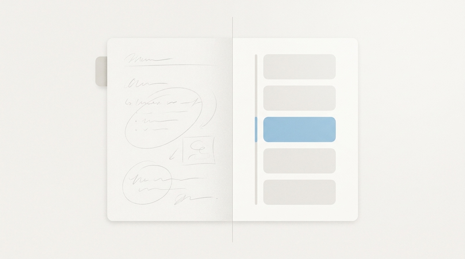 A pale off-white field split gently down the middle, a soft handwritten-style planner page on one side and a clean rounded day timeline in sky-blue on the other, suggesting two kinds of digital planner.