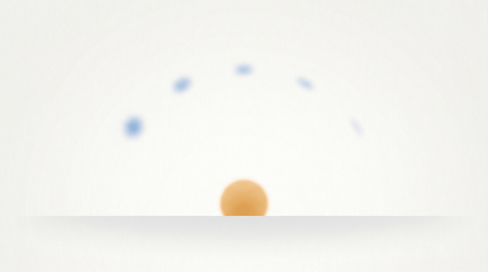 A calm sunrise with a warm amber sun on the horizon and a gentle arc of small sky-blue marks above it, suggesting the unhurried passage of a planned day.