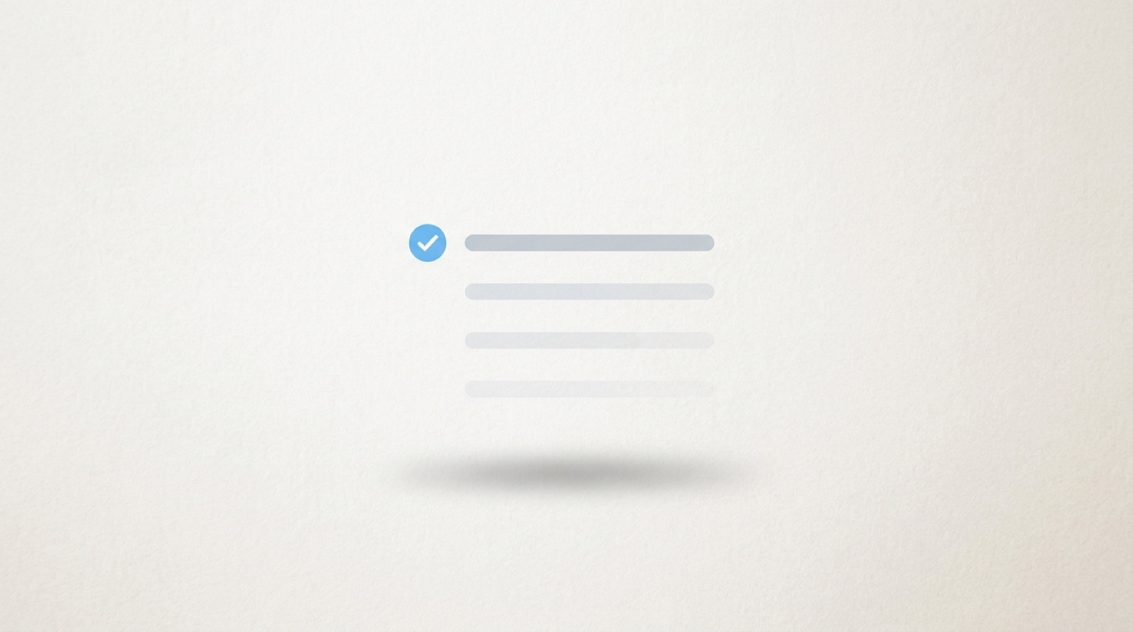 A short stack of thin to-do lines floating in wide off-white space, all fading away except one crisp line marked with a single sky-blue check.