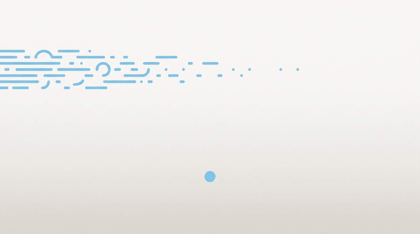 A loose trail of small sky-blue marks streaking across a pale, calm surface, slowing and settling into a single still dot, suggesting a racing mind quieting before sleep.